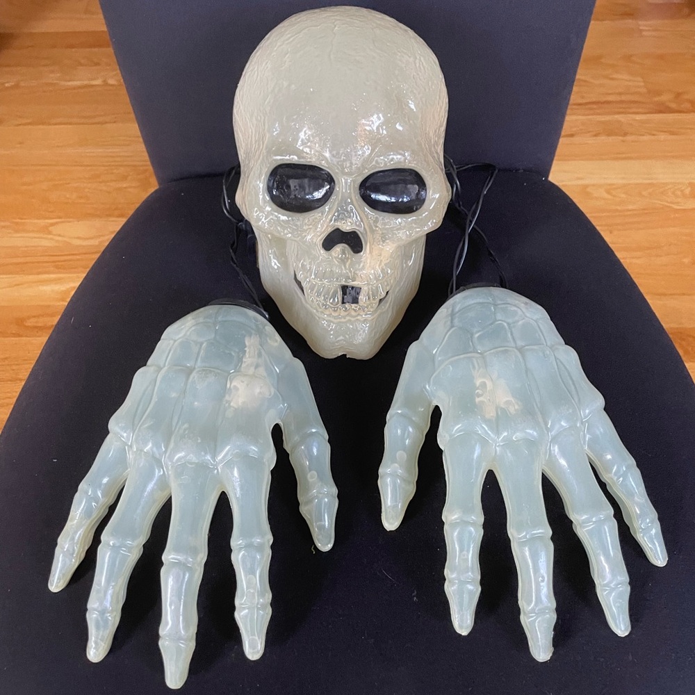 Skull and Skeleton Hands Light Up Blow Mold Ground Breaker Halloween Prop Decor